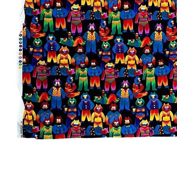 BIKINI CATS Cocktails Neon on Black Colorful Hi-Fashion Sewing Fabric 43x18" - Picture 2 of 4